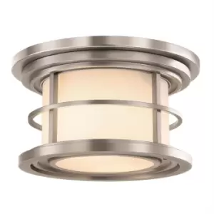 Image of Lighthouse 2 Light Bathroom Flush Mount Outdoor Ceiling Light Brushed Steel IP44, E27