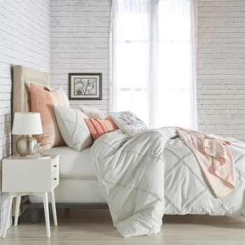 image of Peri Home Light Grey Cotton 'Chenille Lattice' Duvet Cover - king