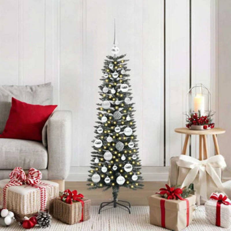 Image of vidaXL Artificial Christmas Tree with Stand, Silver Balls Green 40.5 x 40.5 x 120 cm, Green 3395921