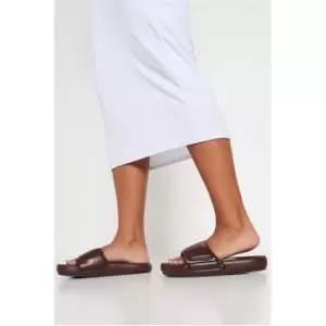 image of I Saw It First Padded Strap Sliders - Brown