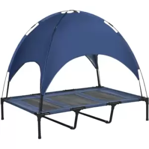 image of 122cm Elevated Dog Bed Cooling Raised Pet Cot uv Protection Canopy Blue - Blue - Pawhut