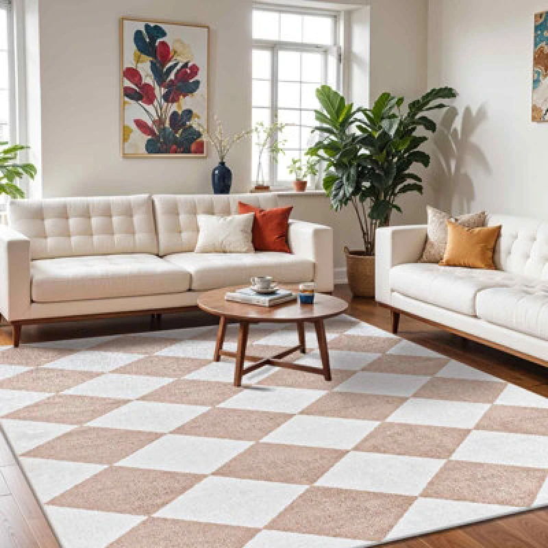 Image of Livabliss Machine Washable Modern Boho Diamond Light Brown Ghislaine Area Rug 160 X 213cm - Easy Care, Ideal For Living Room & Bedroom
