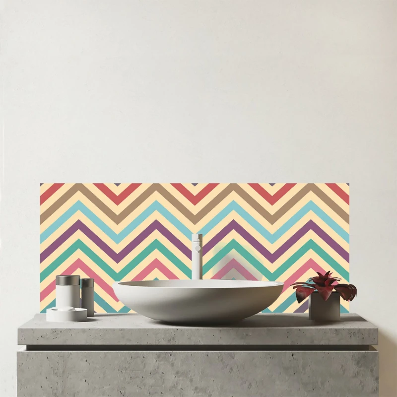 Image of Warren Reed - Designer Geometric Vintage Colored Chevron Pattern Glass Bathroom Splashback in Green Green Unisex
