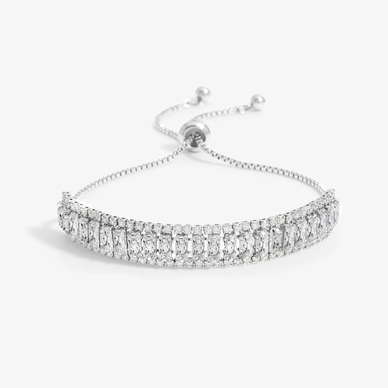 Image of Jon Richard Silver Plated And Crystal Baguette Toggle Bracelet Silver