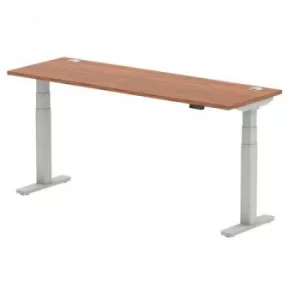 image of Air 1800 x 600mm Height Adjustable Desk Walnut Top Cable Ports Silver Leg