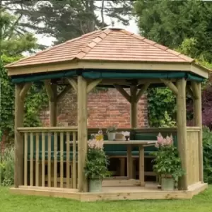 image of 3.6m Hexagonal Wooden Pressure Treated Garden Gazebo with New England Cedar Roof