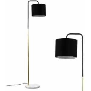 image of Industrial Curve Black Gold Table Floor Lamp Marble Light + Shade