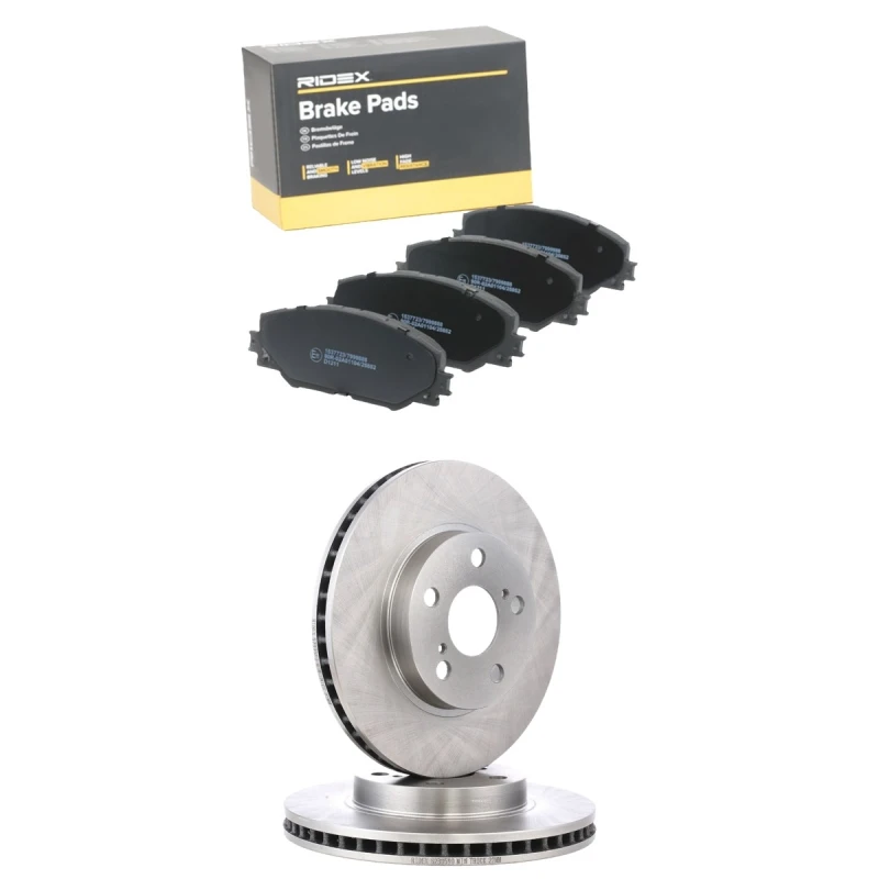 Image of RIDEX 3405B3219 Brake disc and pads set Front Axle, Brake Disc Type: internally vented, not prepared for wear warning indicator Brake Set,disc brakes