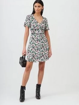 Image of Oasis Button Through Frill Skater Dress - Ditsy Print, Multi, Size 12, Women
