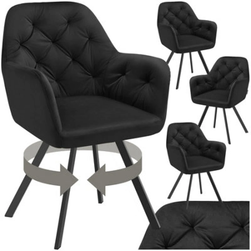 Image of Tectake Set Of 4 Armchair Lucia - Padded, Quilted Pattern, 180 Degree Swivel Chair - Black