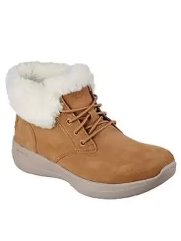 Image of Skechers Go Walk Stability Lace Up Chugga Ankle Boots, Chestnut, Size 4, Women
