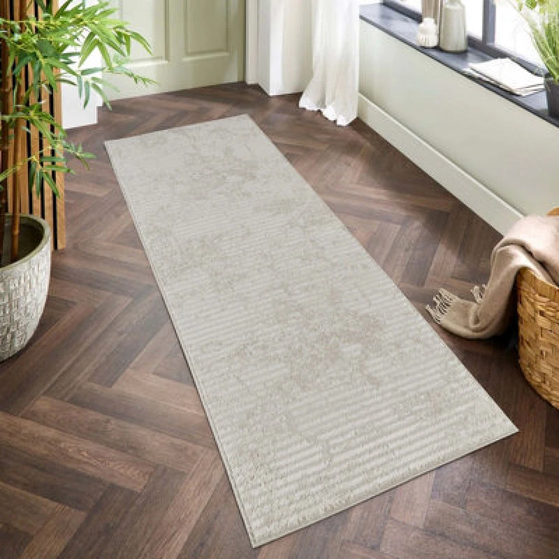 Image of Perla Modern Abstract Linear Living Room Area Rug Metallic Sheen Contemporary Hallway Runner Molten-Beige 60X220 Cm