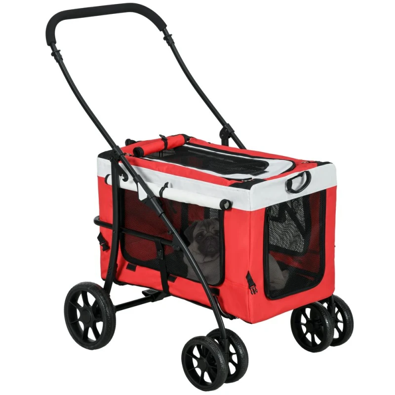 Image of PawHut Foldable Pet Stroller w/ Detachable Carrier - Red, Red D00-192V00RD