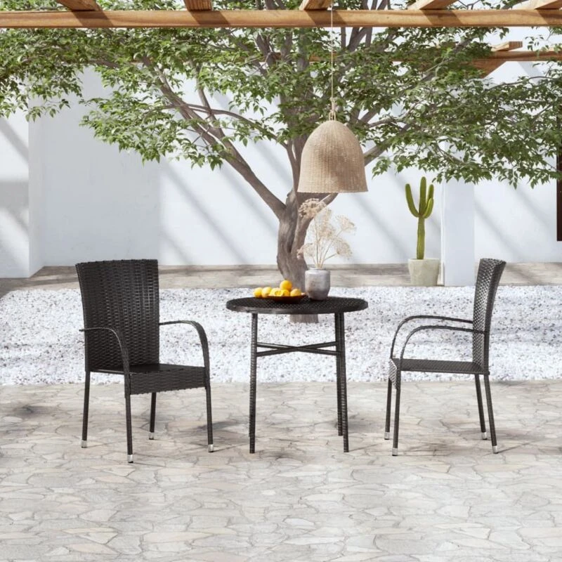 Image of VIDAXL 3 Piece Garden Dining Set Poly Rattan Black Vidaxl 8720286902332