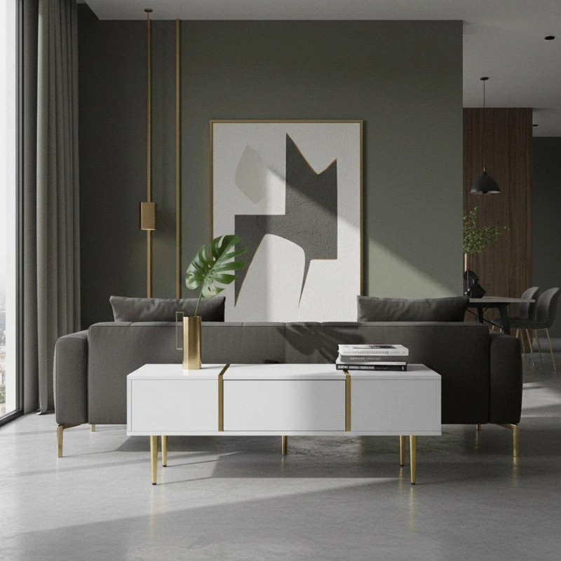 Image of Urban Meuble Modern White Side Table with Gold Accents White unisex One Size