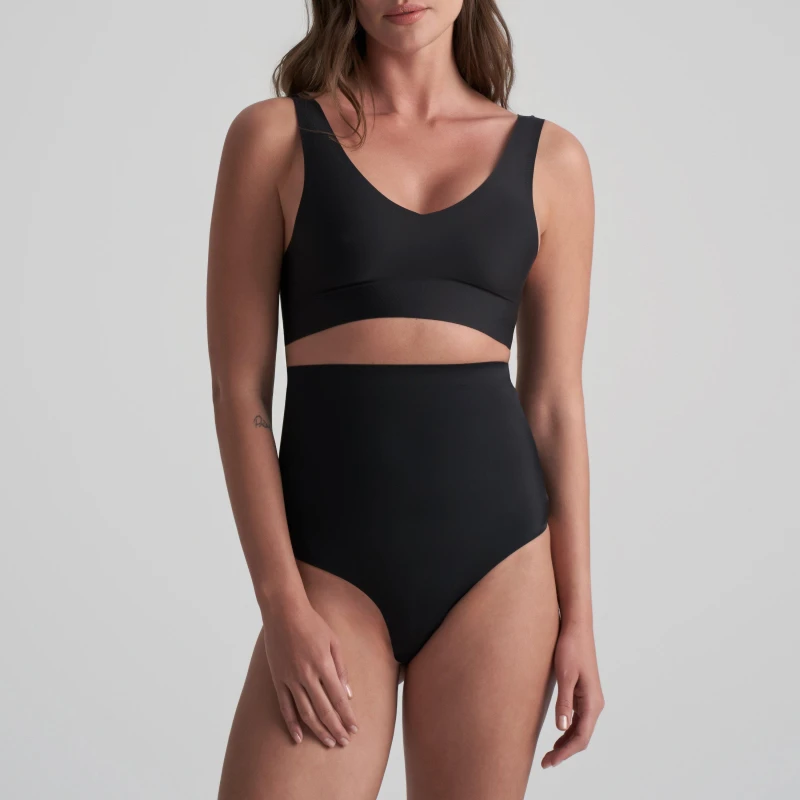 Image of Bye Bra Invisible High Waist Thong with Light Control Black female S (8)