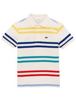 Lacoste Boys Short Sleeve Multi Stripe Polo Shirt - Cream, Size 16 Years