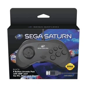 image of Black Retro-Bit Sega Saturn Gamepad for PC, Mac and Steam