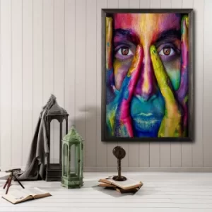 Image of Face Color Multicolor Decorative Framed Wooden Painting