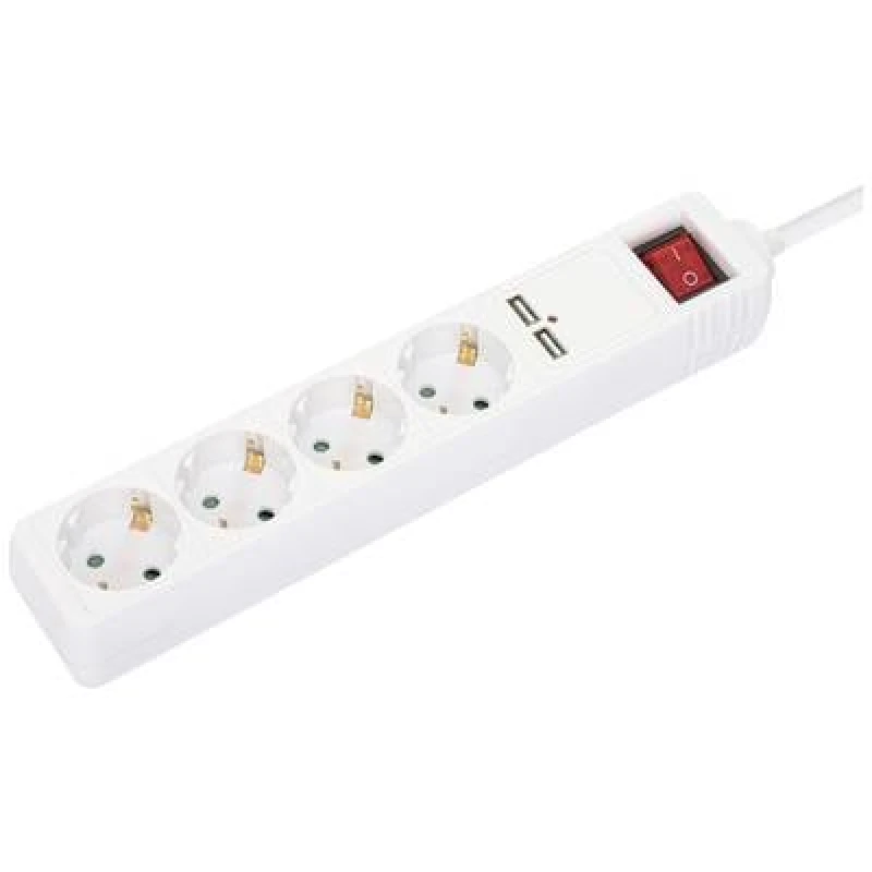 Image of IC Intracom Steckdosenleiste 4fach mit 2 USB-Port weiß AN/AUS