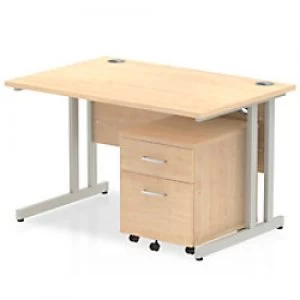 Image of Impulse 1200 Straight Cantilever Workstation 500 Two drawer mobile Pedestal Bundle Maple