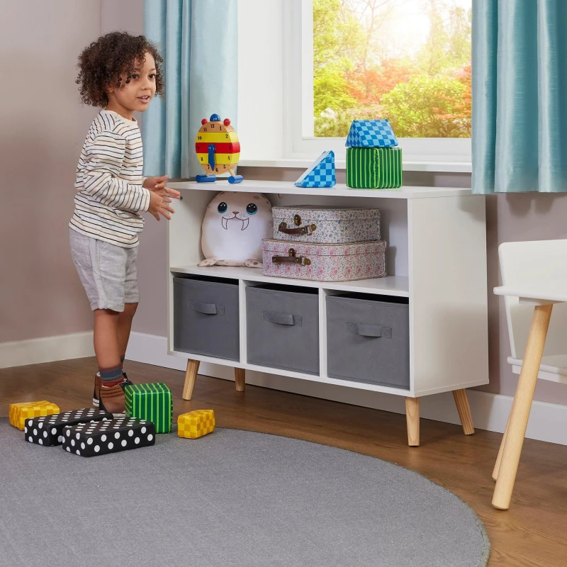Image of Liberty House Toys Liberty House Kids Shelf And Fabric Bins Storage Unit, White LHT13043