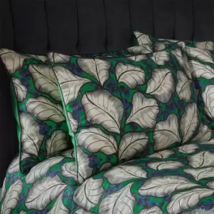 Image of Magali Tropical Cotton Sateen Printed Piped Pillowcase Pair Emerald