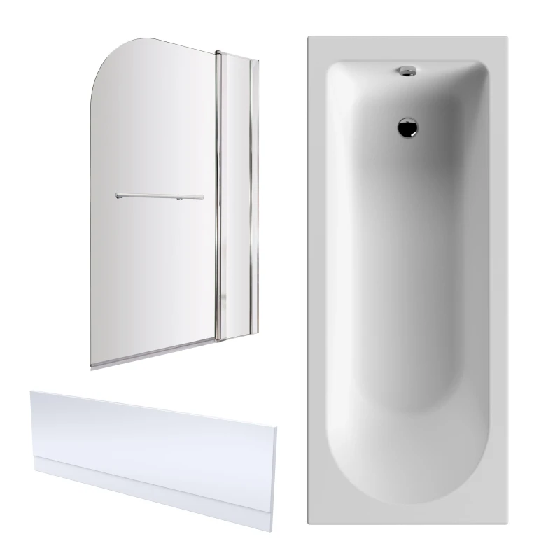 Image of Balterley Round Bath, Panel and Screen with Fixed Panel and Rail 1700 x 700mm White
