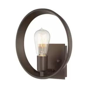 image of Wall Light Upended Circlular Frame Expose Centre Bulb Western Bronze LED E27 60W