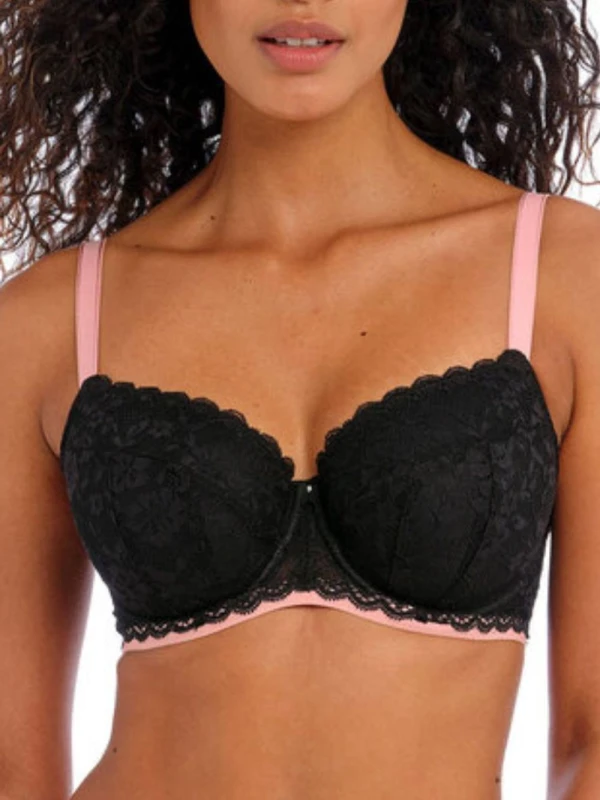 Image of Freya Womens Offbeat Underwired Padded Half Cup Bra in Black Size: 34E Black Female 34E