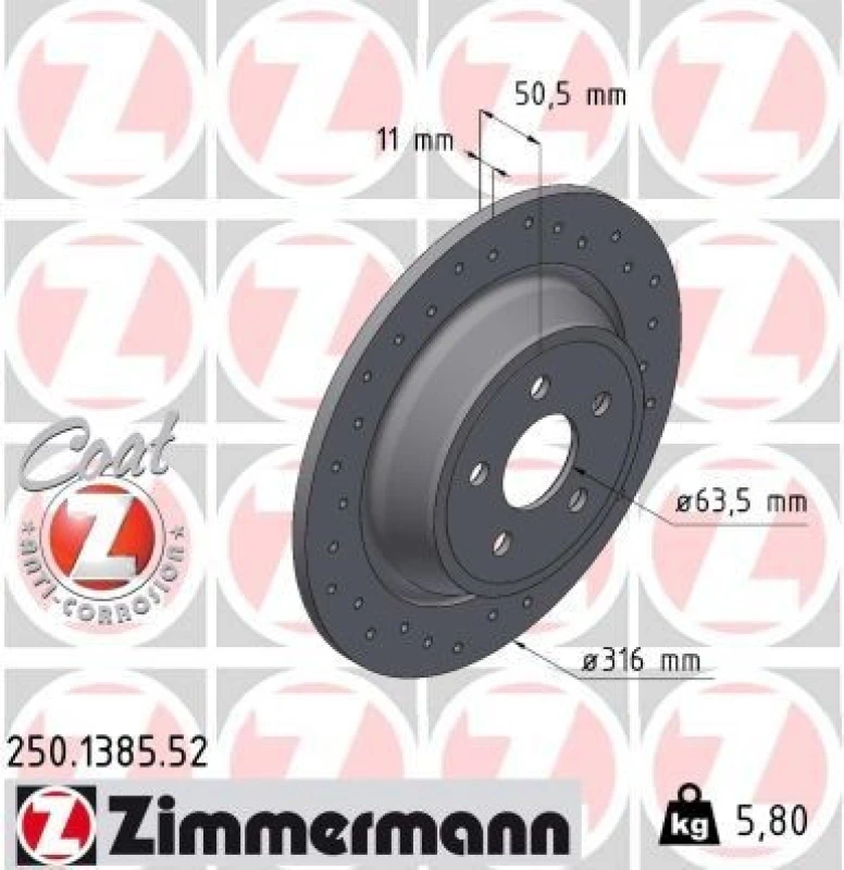 Image of ZIMMERMANN Brake disc ZIMMERMANN 250.1385.52