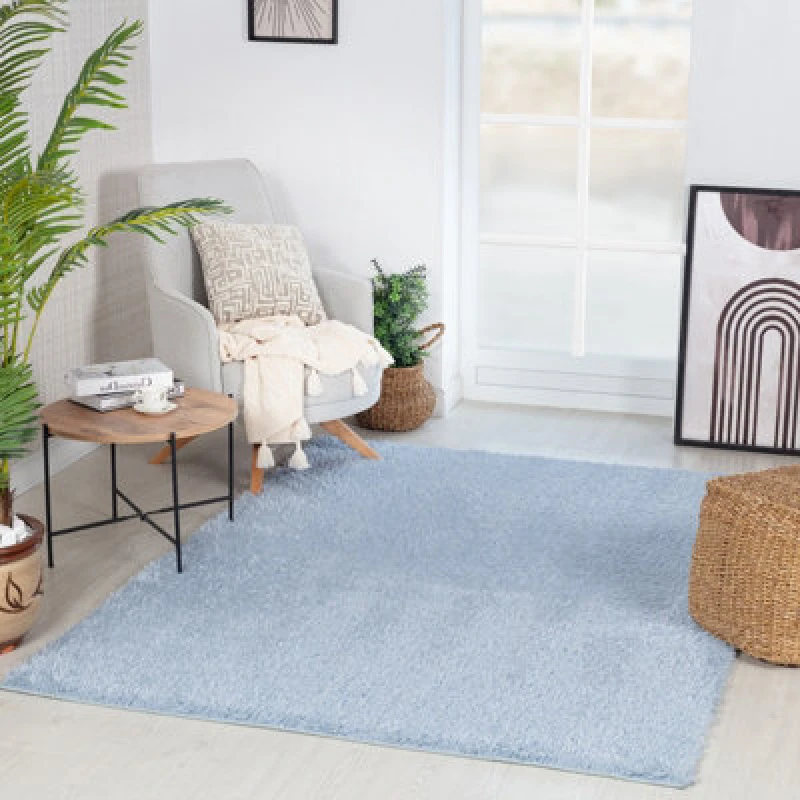 Image of Livabliss Shaggy Solid Color Plush Pile Blue Soso Area Rug 160 X 213cm - Easy Care, Non Shedding, Ideal For Living Room & Bedroom