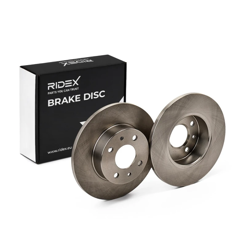 Image of RIDEX 82B1033 Brake disc Front Axle, solid, Cast Iron, Uncoated, Untreated, without bolts/screws Cast Iron Brake Disc (82)