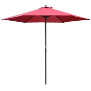 image of Outsunny 2.8m Patio Parasols Umbrellas Outdoor 6 Ribs Sunshade Canopy Manual Push Garden Backyard Furniture, Wine Red