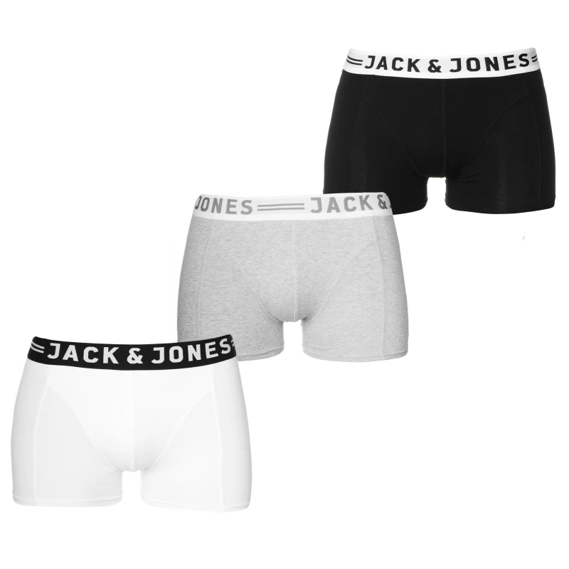 Image of Jack and Jones Sense 3 Pack Trunks Mens Blk/Wht/Grey male Large