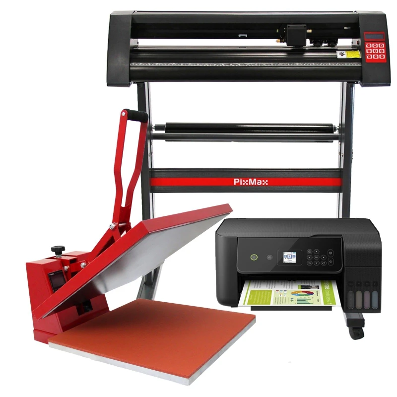 Image of Pixmax Heat Press Clam 50 X 50Cm, Vinyl Cutter & Printer Bundle