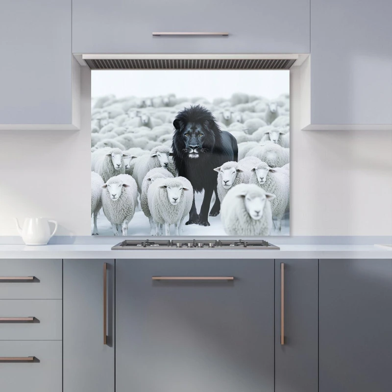 Image of Warren Reed - Designer Lion Amidst the Flock Kitchen Splashback Size: 600mm x 750mm Multicolor Unisex 600mm x 750mm