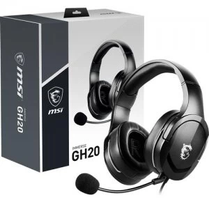 Image of MSI IMMERSE GH20 Gaming Headphone Headset 'Black with Iconic Dragon Logo Wired Inline controller and jack with splitter cable 40mm Neodymium Drivers U