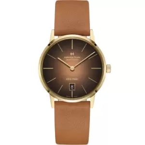 image of Hamilton American Classic Intra-Matic Automatic Brown Dial Brown Leather Strap Mens Watch H38475501