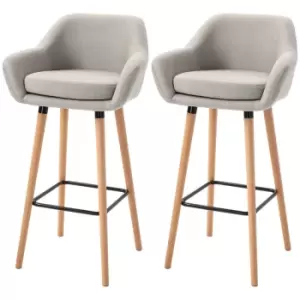 image of HOMCOM 2 Pieces Upholstered Bucket Seat Bar Stools With Solid Wood Legs - Beige