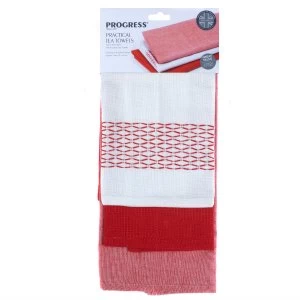 image of Progress Red Cotton Tea Towels - Pack of 3