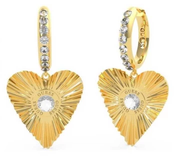 image of Guess Plisse Heart Huggies Gold Plated Earrings UBE70260 Jewellery