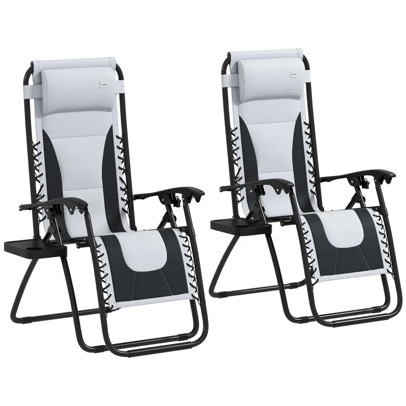 Image of Outsunny 2 Pcs Zero Gravity Lounger Folding Recliner Chair w/ Cup Holder Grey