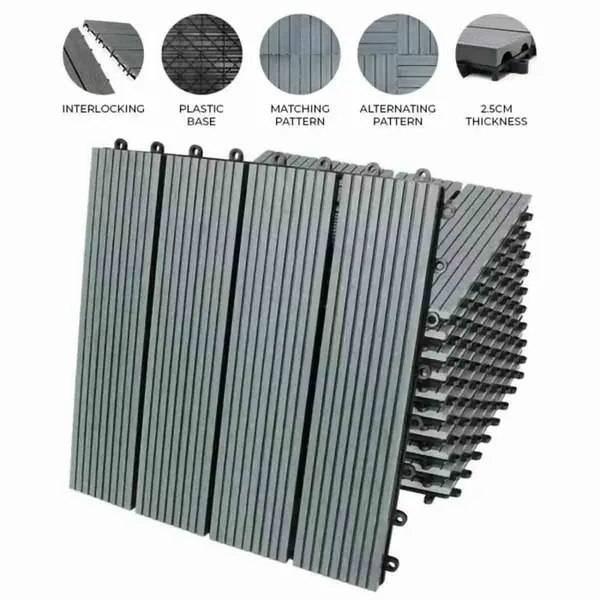 Image of Jardi 66 x WPC Decking Floor Tiles 30x30cm - Grey 210047