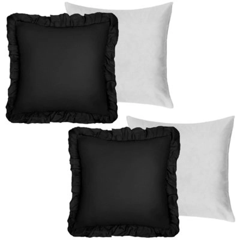 Image of OHS OHS 2 Pack Linen Frill Cushion Covers Filled Home Living Luxury in Black Size: 45cm x 45cm Black 45cm x 45cm Unisex 5027434186792