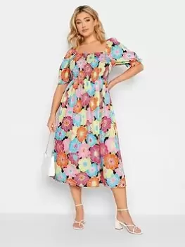 Image of Yours Shirred Maxi Dress - Bright Floral, Black, Size 16, Women