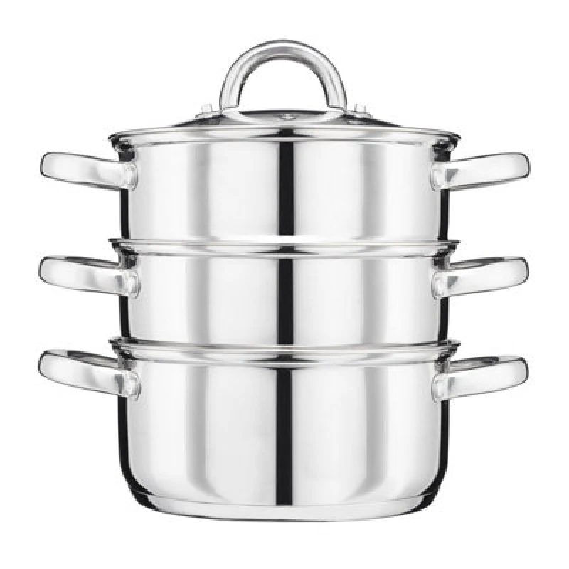 Image of Cooks Professional 3 Tier Stainless Steel Steamer Pan - Suitable For All Hobs Inc Induction - Dishwasher Safe - 22Cm Diameter
