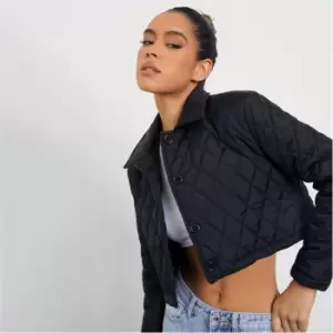 Image of I Saw It First Cropped Quilted Button Down Shacket - Black