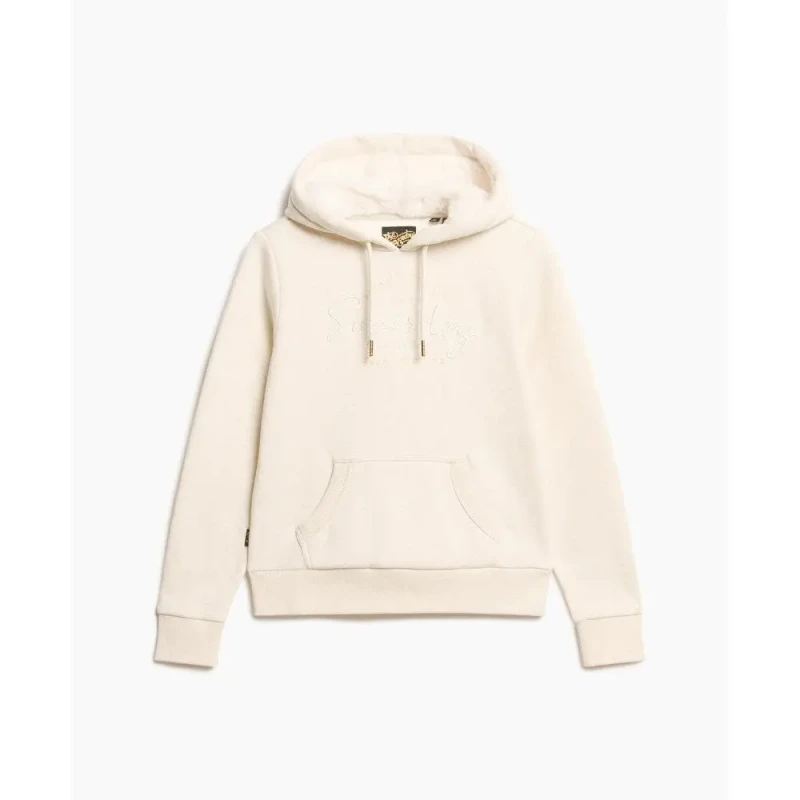Image of Superdry Oat Cream Luxe Metallic Logo Hoodie Cream Female S 234361UK