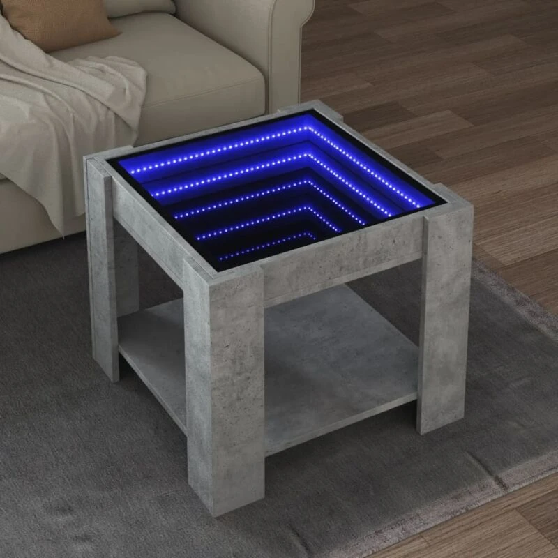 Image of vidaXL Coffee Table with LED Concrete Grey 53x53x45cm Engineered Wood, Grey 847542